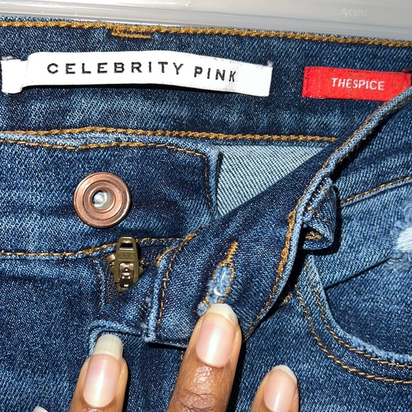Celebrity pink dark blue jeans. US 0/1. - Picture 3 of 6